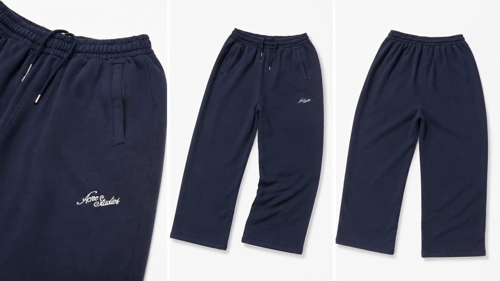 ACNE STUDIOS — NAVY SWEATPANT DETAIL AND PRODUCT STILLS