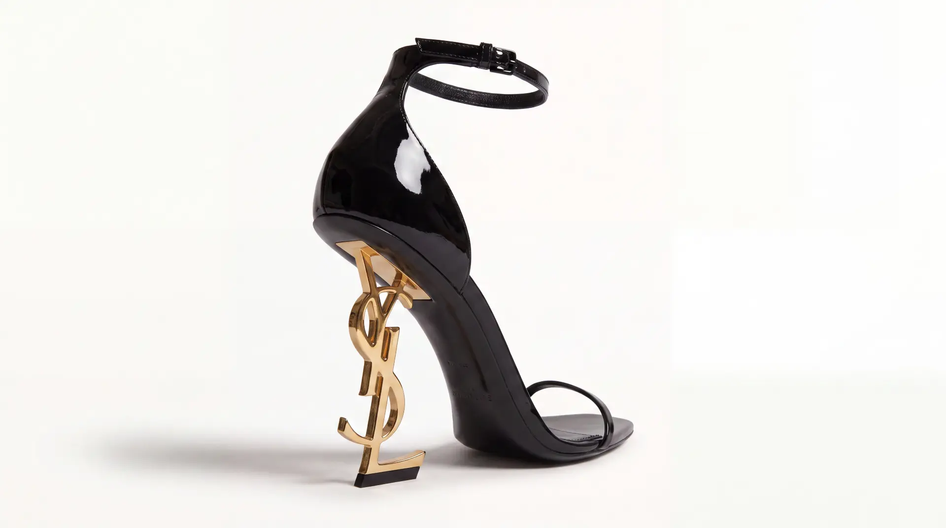 YSL — OPYUM SANDAL PROFILE, GOLD MONOGRAM HEEL