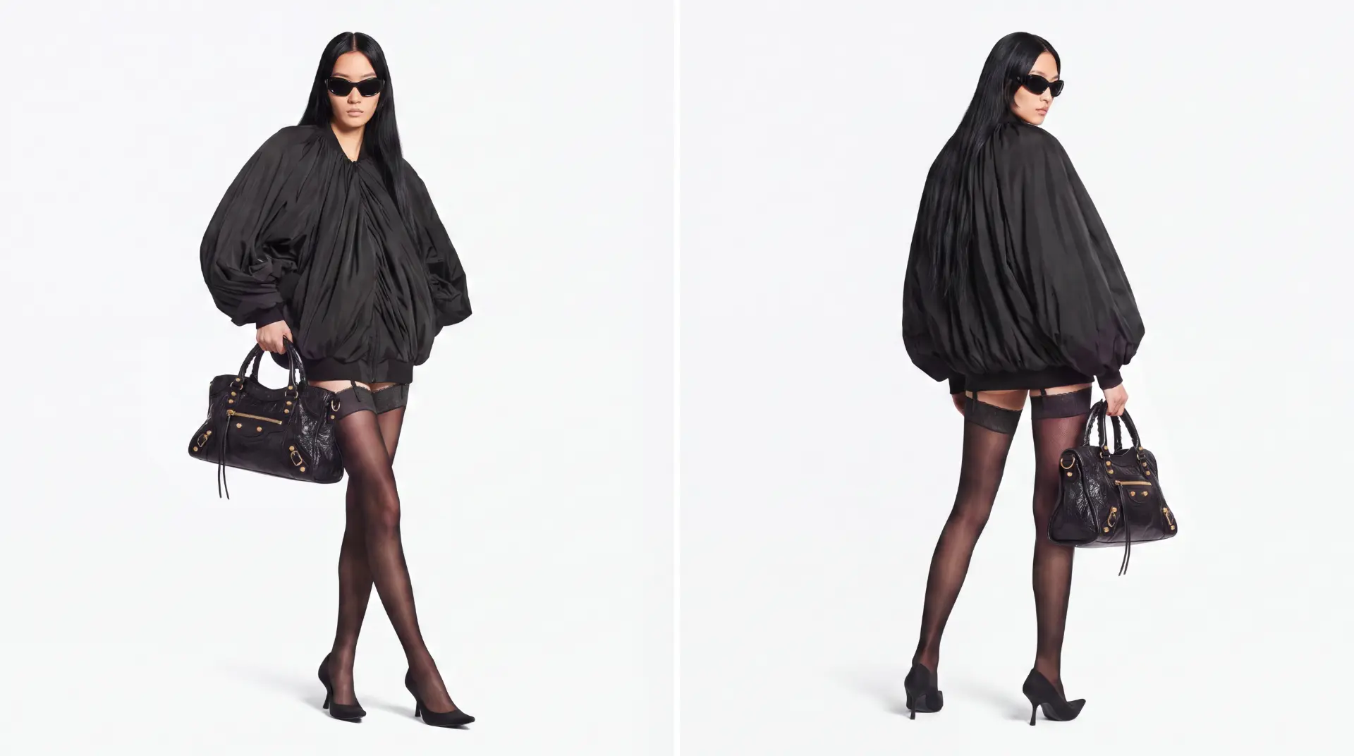 BALENCIAGA — TWO-UP FULL LOOK, FRONT AND BACK